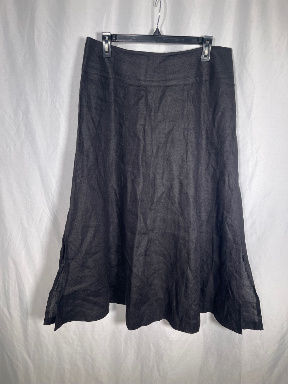 TALBOTS WOMENS 100% IRISH LINEN BLACK MIDI FLOWY SKIRT 14